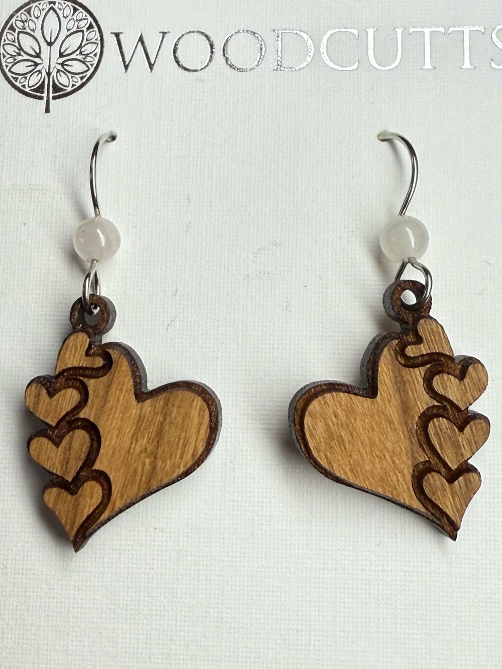 Hand Laser Wood Cut Heart Shaped Dangle Earrings